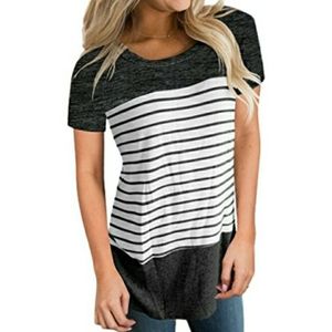 NEW Vemvan Gray White Striped Short Sleeve Top Medium